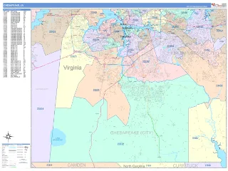 Chesapeake, VA ColorCast style ZIP Code wall map