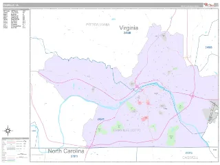 Danville, VA Classic style ZIP Code wall map