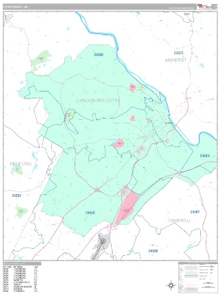 Lynchburg, VA Classic style ZIP Code wall map