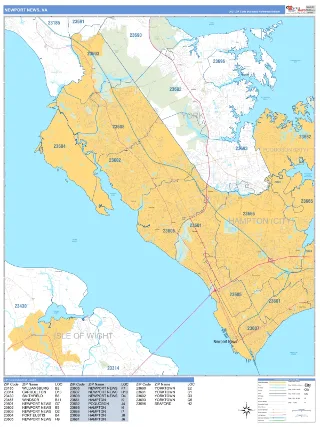 Newport News, VA Business Reference style ZIP Code wall map