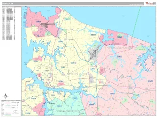 Norfolk, VA Classic style ZIP Code wall map