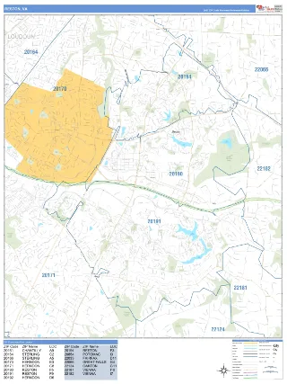 Reston, VA Business Reference style ZIP Code wall map