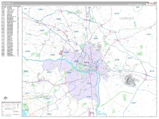 Richmond, VA Classic style ZIP Code wall map