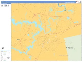 Suffolk, VA Business Reference style ZIP Code wall map