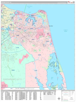 Virginia Beach, VA Classic style ZIP Code wall map