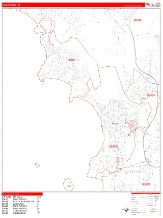 Burlington, VT RedLine style ZIP Code wall map
