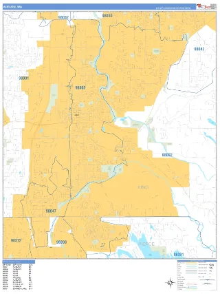 Auburn, WA Business Reference style ZIP Code wall map