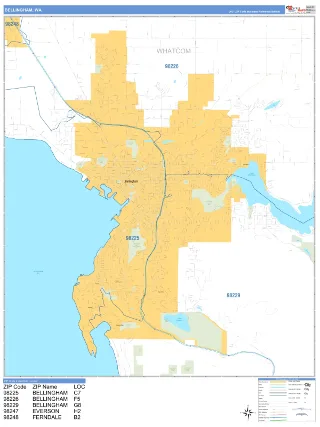 Bellingham, WA Business Reference style ZIP Code wall map