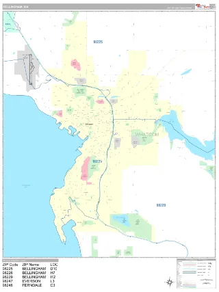 Bellingham, WA Classic style ZIP Code wall map