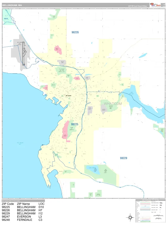 Bellingham, WA ZIP Code Wall Map, Classic style