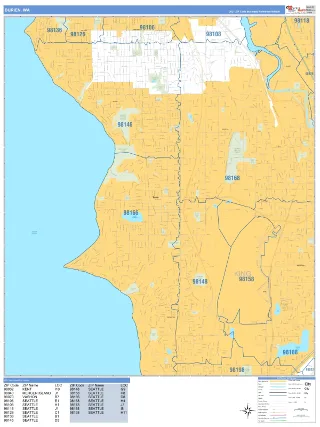 Burien, WA Business Reference style ZIP Code wall map