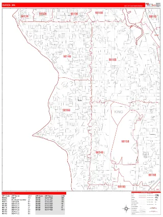 Burien, WA RedLine style ZIP Code wall map