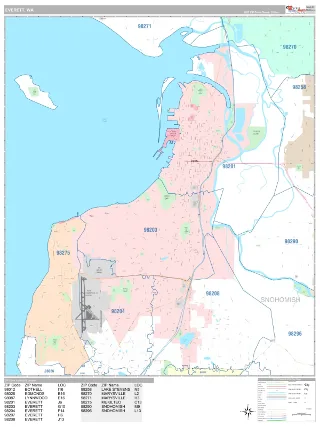 Everett, WA Classic style ZIP Code wall map