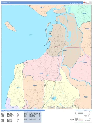 Everett, WA ColorCast style ZIP Code wall map