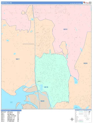 Marysville, WA ColorCast style ZIP Code wall map
