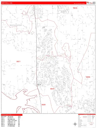 Marysville, WA RedLine style ZIP Code wall map
