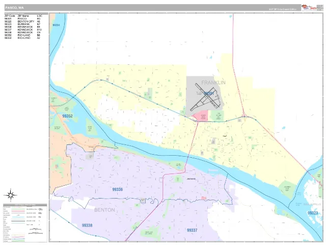 Pasco, WA ZIP Code Wall Map, Classic style