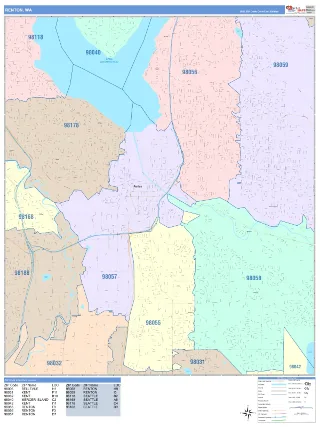 Renton, WA ColorCast style ZIP Code wall map