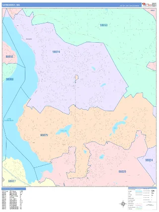 Sammamish, WA ColorCast style ZIP Code wall map