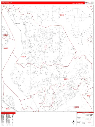 Sammamish, WA RedLine style ZIP Code wall map