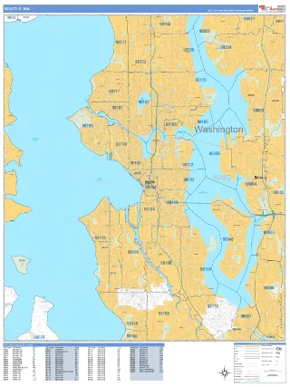 Seattle, WA Business Reference style ZIP Code wall map