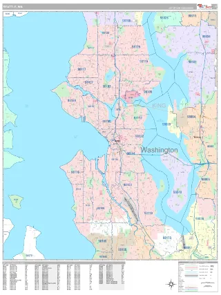 Seattle, WA Classic style ZIP Code wall map