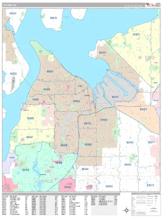 Tacoma, WA Classic style ZIP Code wall map