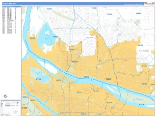 Vancouver, WA Business Reference style ZIP Code wall map