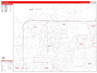 Appleton, WI RedLine style ZIP Code wall map