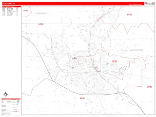 Eau Claire, WI RedLine style ZIP Code wall map