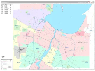 Green Bay, WI Classic style ZIP Code wall map