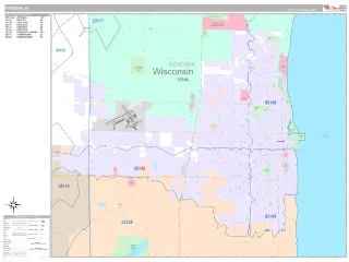 Kenosha, WI Classic style ZIP Code wall map