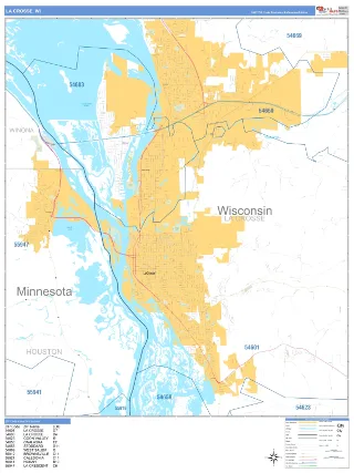 La Crosse, WI Business Reference style ZIP Code wall map
