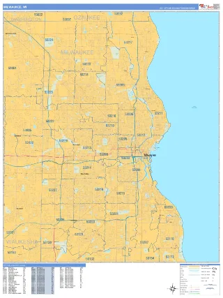 Milwaukee, WI Business Reference style ZIP Code wall map