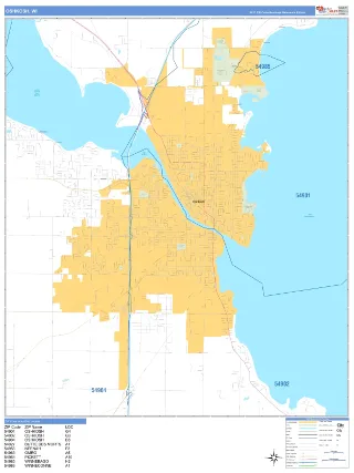 Oshkosh, WI Business Reference style ZIP Code wall map