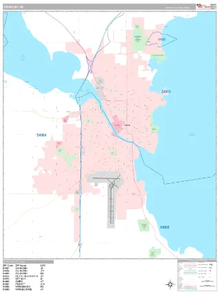 Oshkosh, WI Classic style ZIP Code wall map