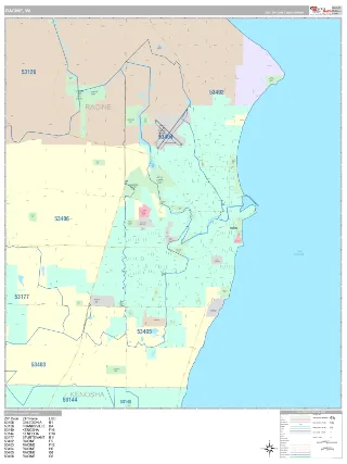 Racine, WI Classic style ZIP Code wall map