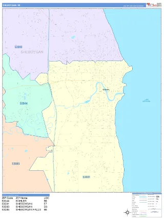 Sheboygan, WI ColorCast style ZIP Code wall map