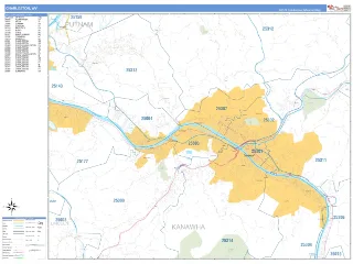 Charleston, WV Business Reference style ZIP Code wall map