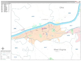 Huntington, WV Classic style ZIP Code wall map