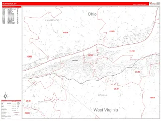 Huntington, WV RedLine style ZIP Code wall map