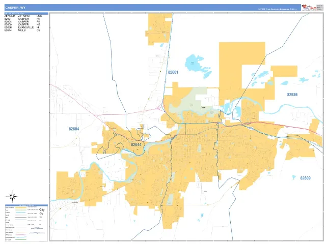 Casper, WY ZIP Code Wall Map, Business Reference style