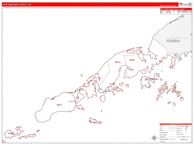 Aleutians East County, AK ZIP Code Wall Map, RedLine style