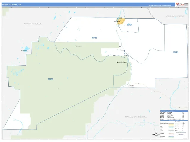 Denali County, AK ZIP Code Wall Map, Business Reference style