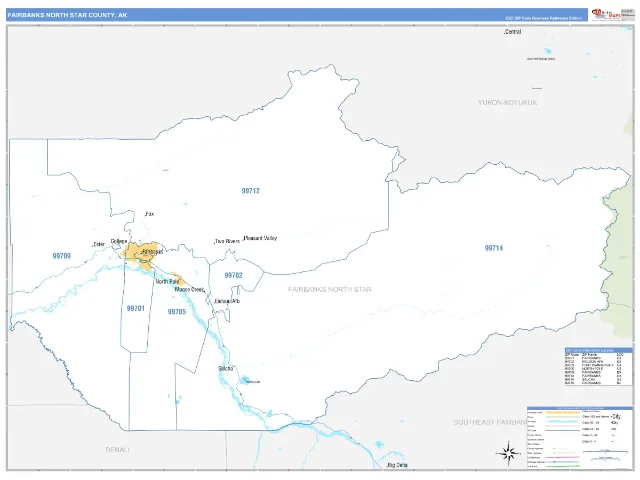 Fairbanks North Star County, AK ZIP Code Wall Map, Business Reference style