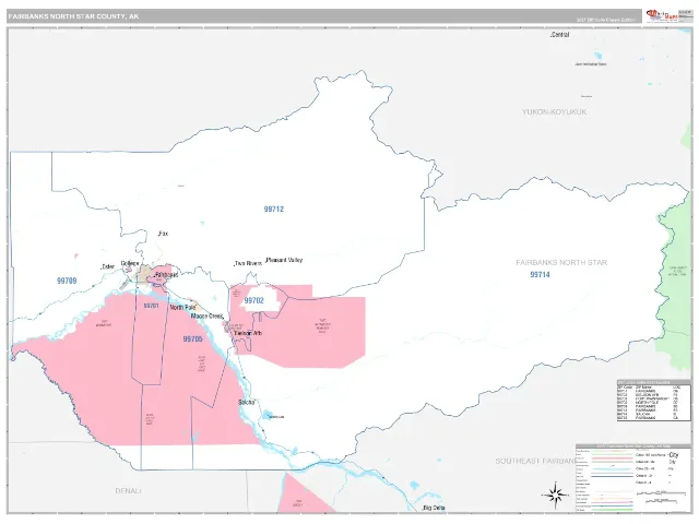 Fairbanks North Star County, AK ZIP Code Wall Map, Classic style