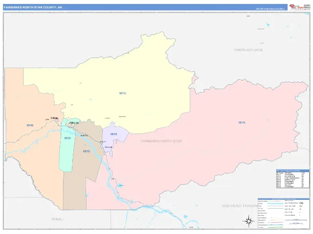 Fairbanks North Star County, AK ZIP Code Wall Map, ColorCast style