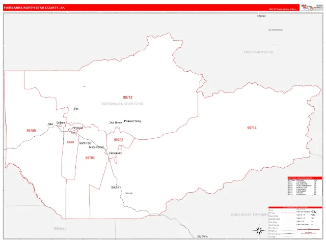 Fairbanks North Star County, AK ZIP Code Wall Map, RedLine style