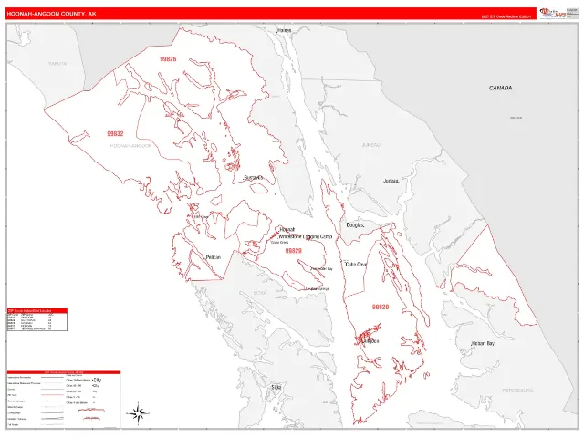 Hoonah-Angoon County, AK ZIP Code Wall Map, RedLine style