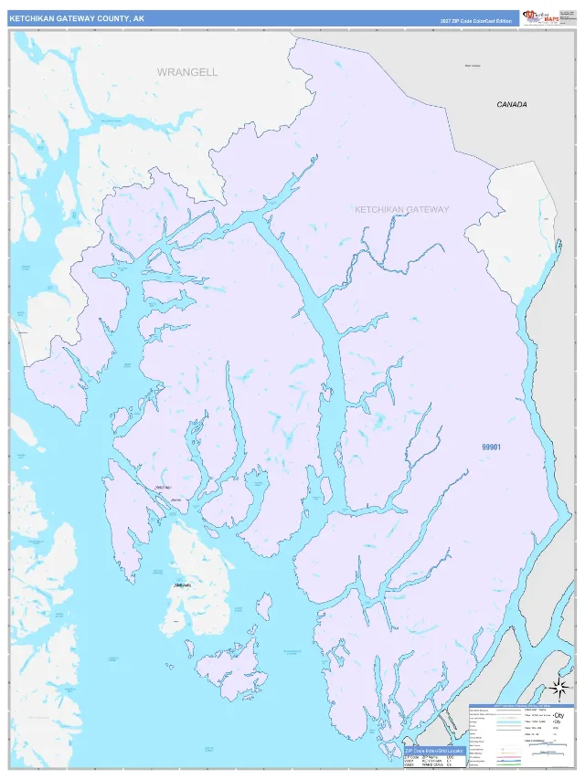 Ketchikan Gateway County, AK ZIP Code Wall Map, ColorCast style